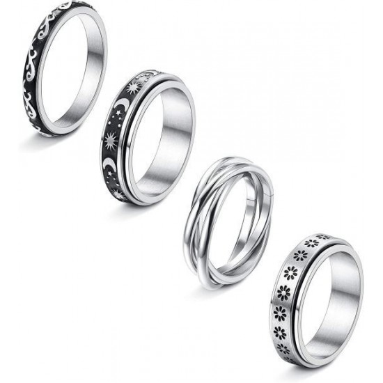 4Pcs Stainless Fidget Band Rings Spinner Rings For Women Mens Triple Interlocked Rolling Ring Celtic Stress Relieving Reduce Anxiety Size 7 4Pcs Stainless Fidget Band Rings Spinner Rings For Women Mens Triple Interlocked Rolling Ring Celtic Stress Relieving Reduce Anxiety Size 7
